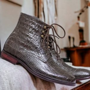 Luxury Black Alligator Ankle Boots – Men’s Handmade Goodyear Welted Leather Boots