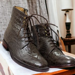 Luxury Black Alligator Ankle Boots – Men’s Handmade Goodyear Welted Leather Boots