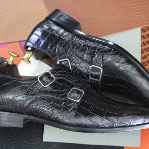 Luxury Black Alligator Texture Double Buckle Shoes | Men’s Classic Style