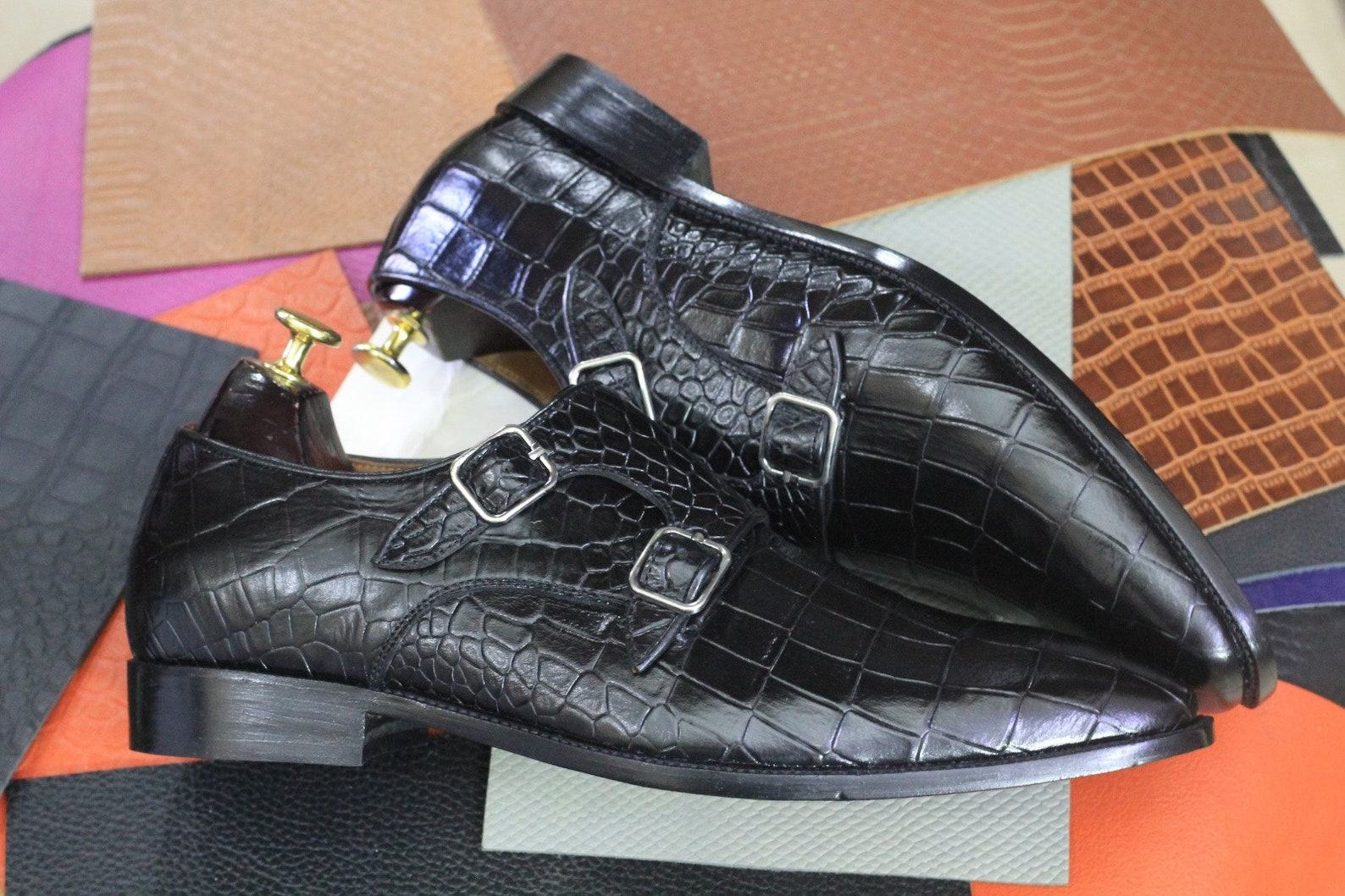 Luxury Black Alligator Texture Double Buckle Shoes | Men’s Classic Style - Image 2