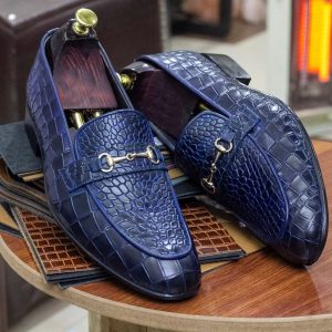 Luxury Black Alligator Texture Leather Loafers – Handmade Men’s Dress Moccasins