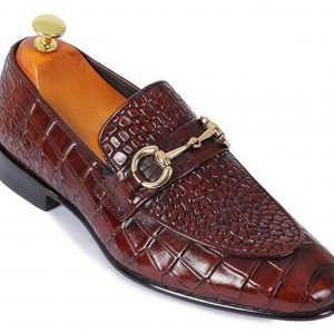 Luxury Black Alligator Texture Leather Loafers – Handmade Men’s Dress Moccasins