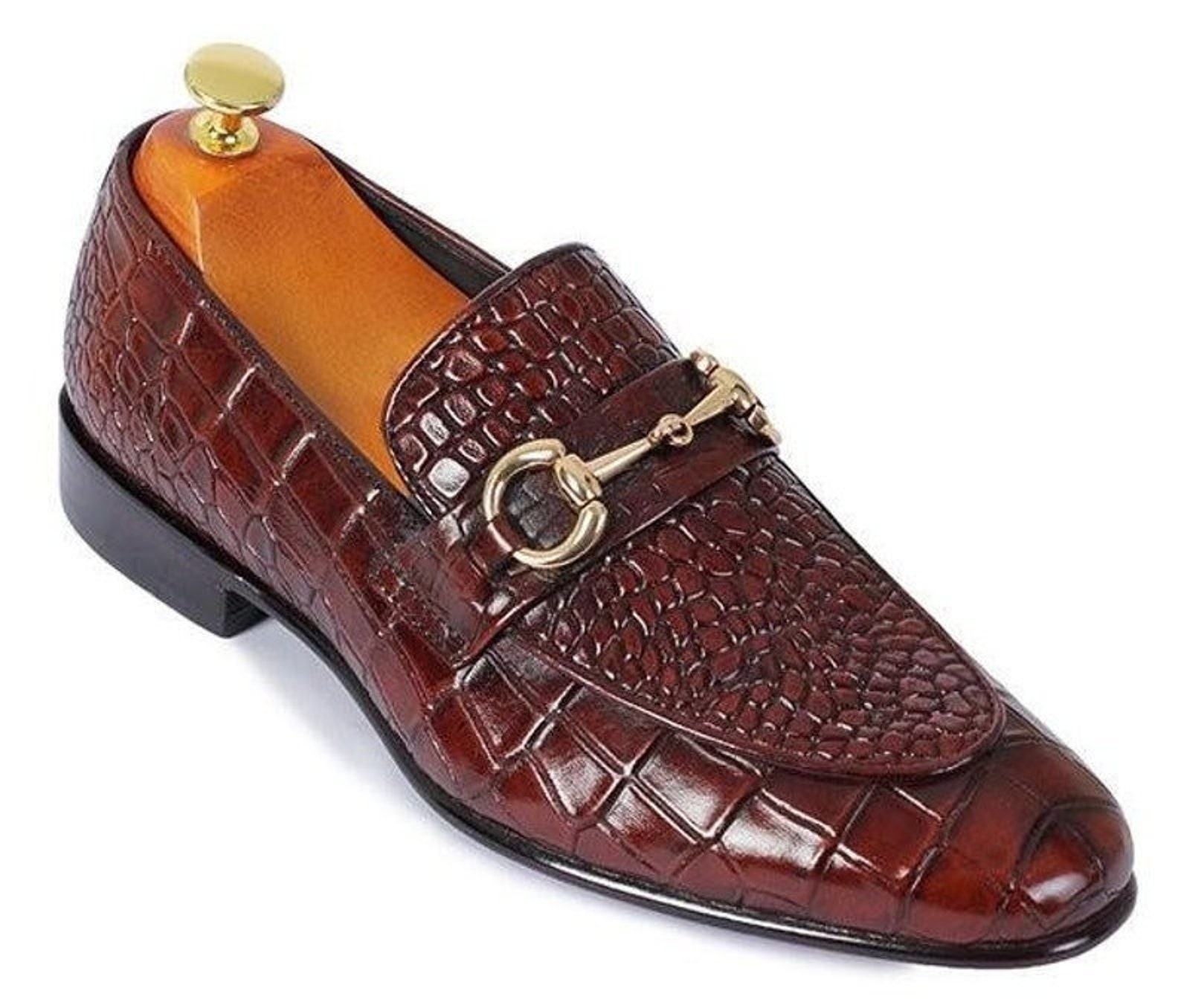 Luxury Black Alligator Texture Leather Loafers – Handmade Men’s Dress Moccasins - Image 4