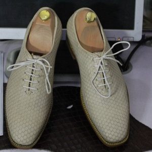 Luxury Cream Python Leather Whole Cut Lace-Up Dress Shoes for Men