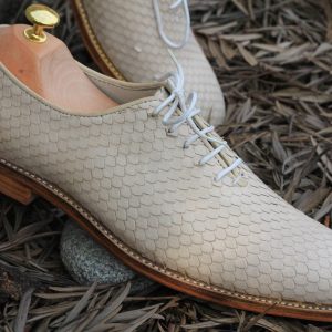 Luxury Cream Python Leather Whole Cut Lace-Up Dress Shoes for Men