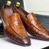Luxury Hand-Painted Alligator Texture Leather Loafers – Square Toe Slip-Ons for Men