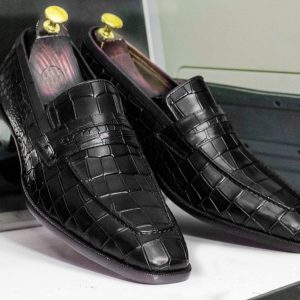 Luxury Hand-Painted Alligator Texture Leather Loafers – Square Toe Slip-Ons for Men
