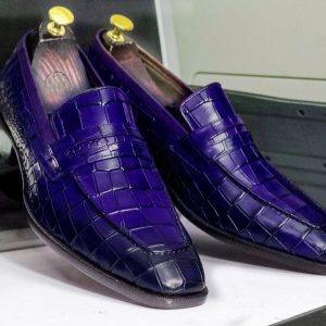 Luxury Hand-Painted Alligator Texture Leather Loafers – Square Toe Slip-Ons for Men