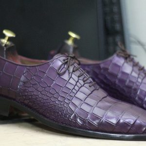 Luxury Purple Alligator Dress Shoes  Handmade Leather Lace-Ups for Men