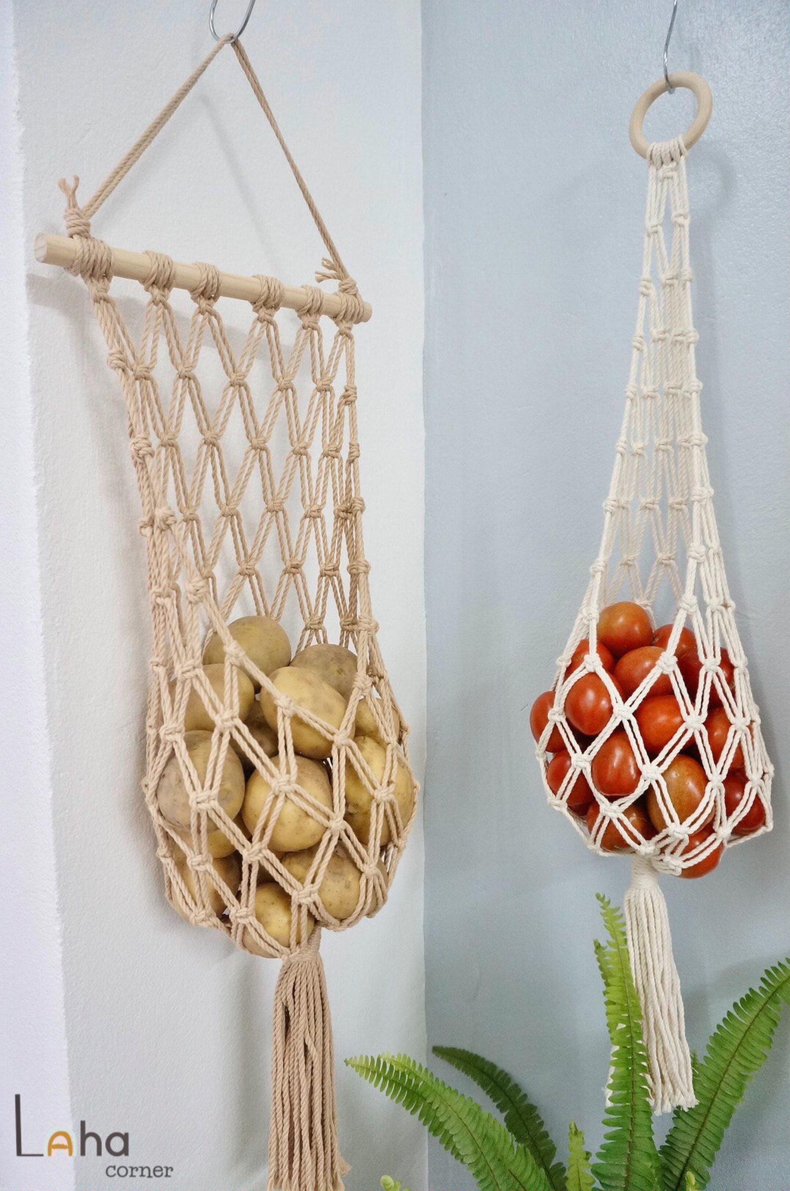 Macrame Hanging Fruit Basket Stylish and Practical Kitchen Storage for Fruits and Vegetables - Image 6