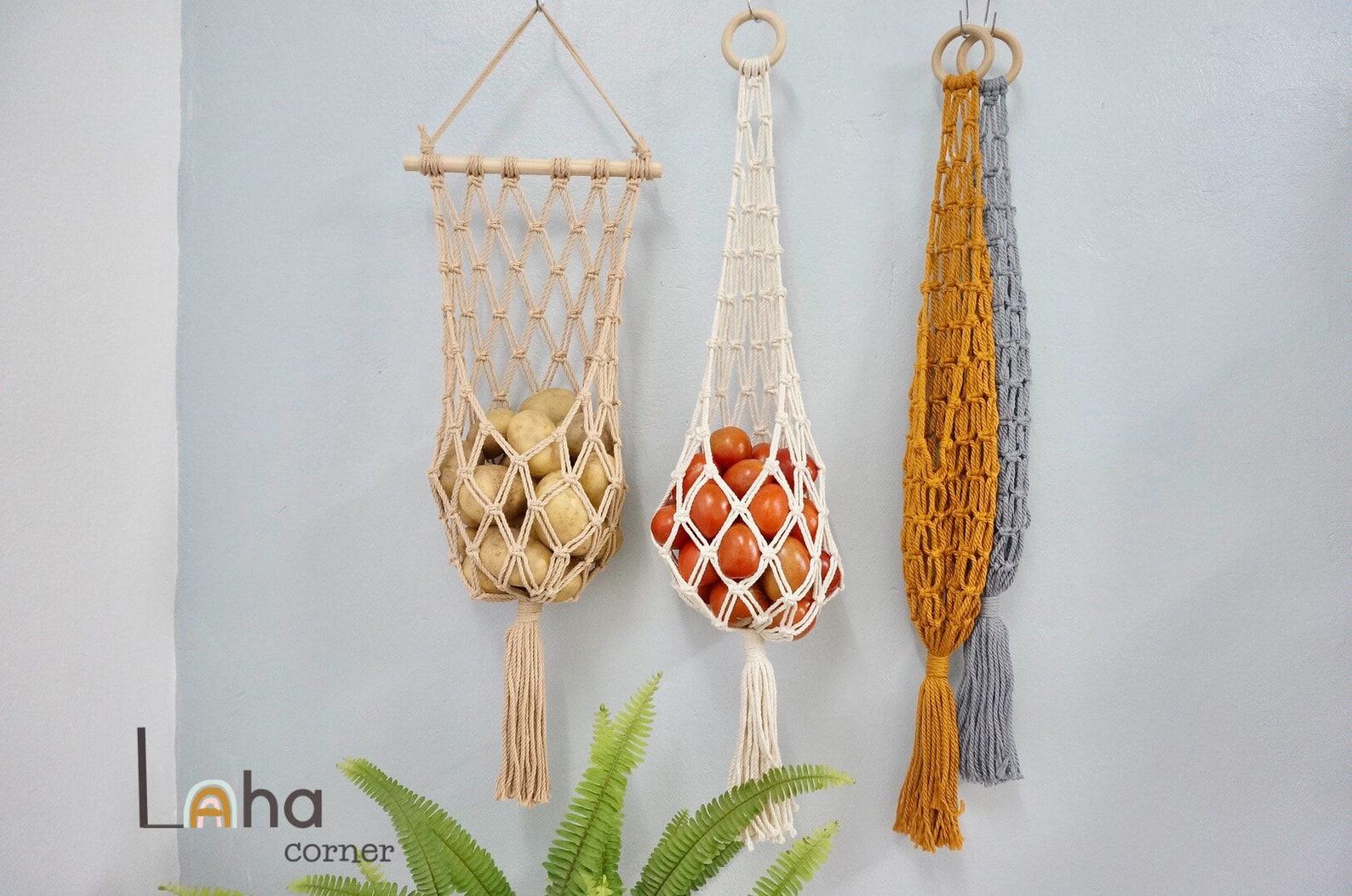Macrame Hanging Fruit Basket Stylish and Practical Kitchen Storage for Fruits and Vegetables - Image 2