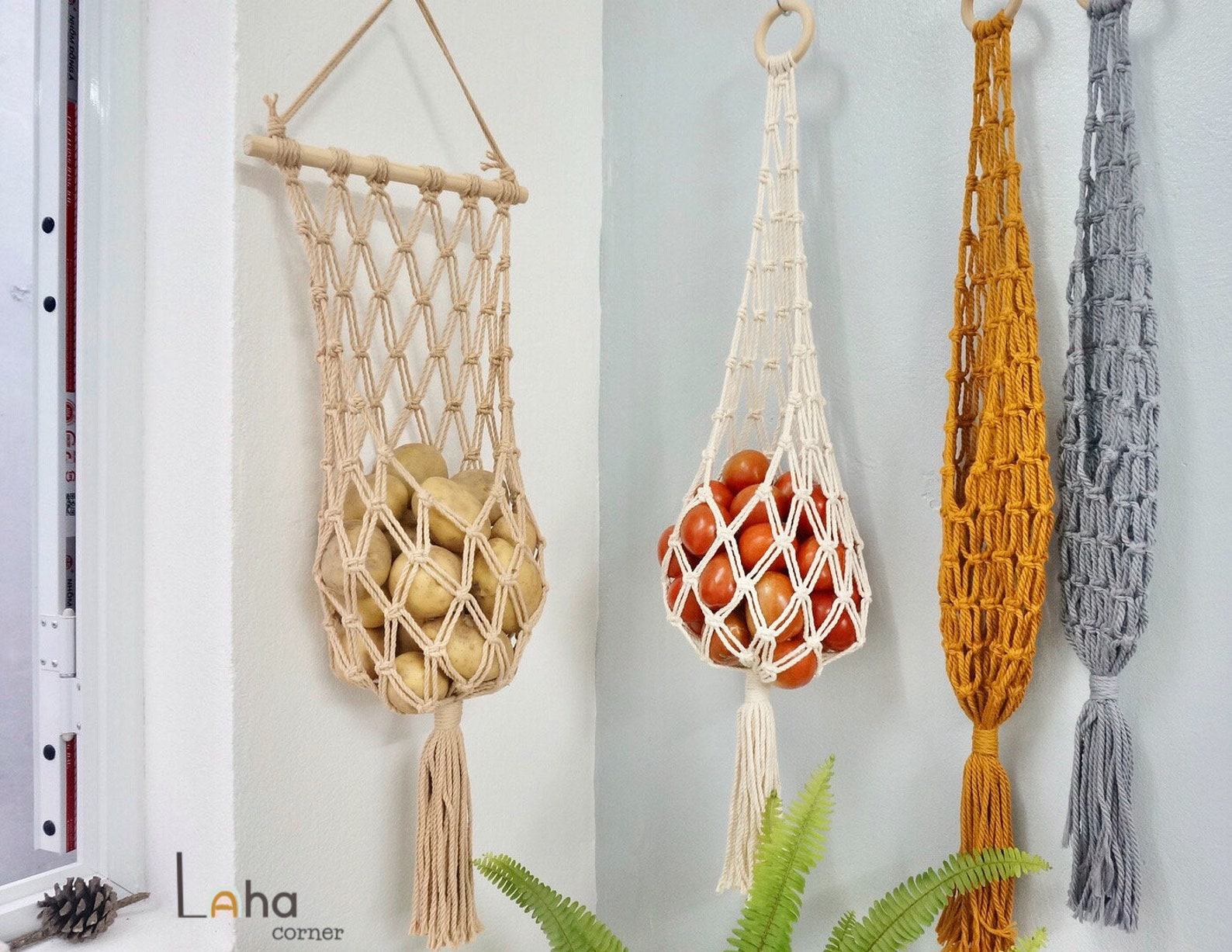 Macrame Hanging Fruit Basket Stylish and Practical Kitchen Storage for Fruits and Vegetables - Image 3