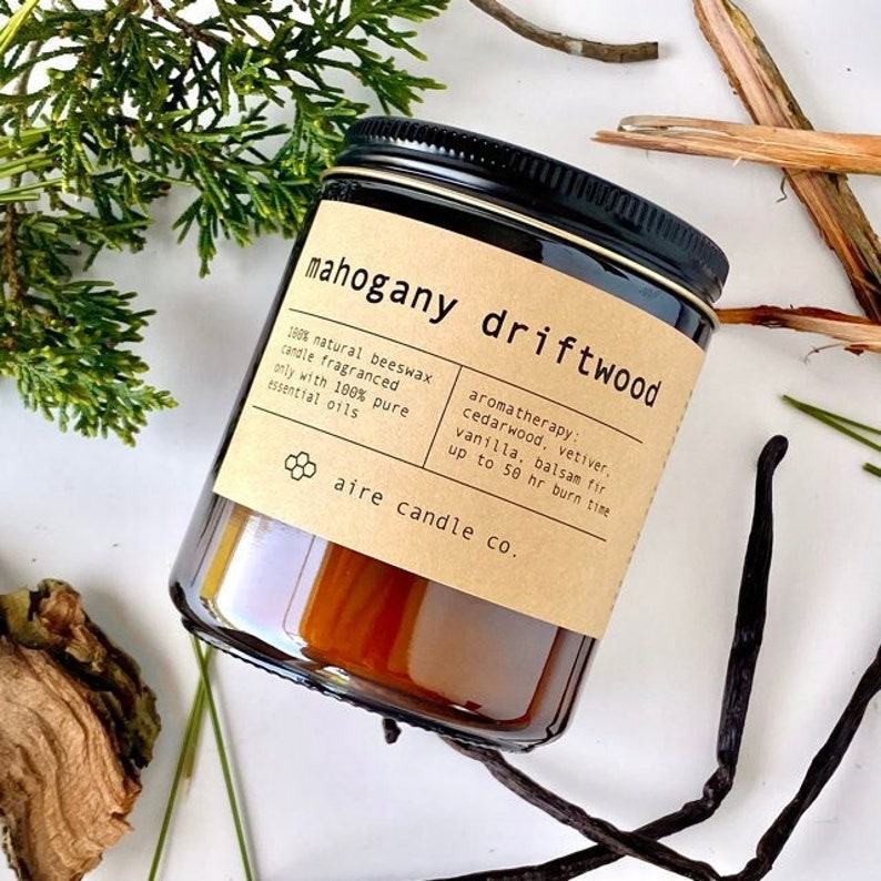 Mahogany Driftwood Beeswax Candle Pure, Natural, and Aromatic