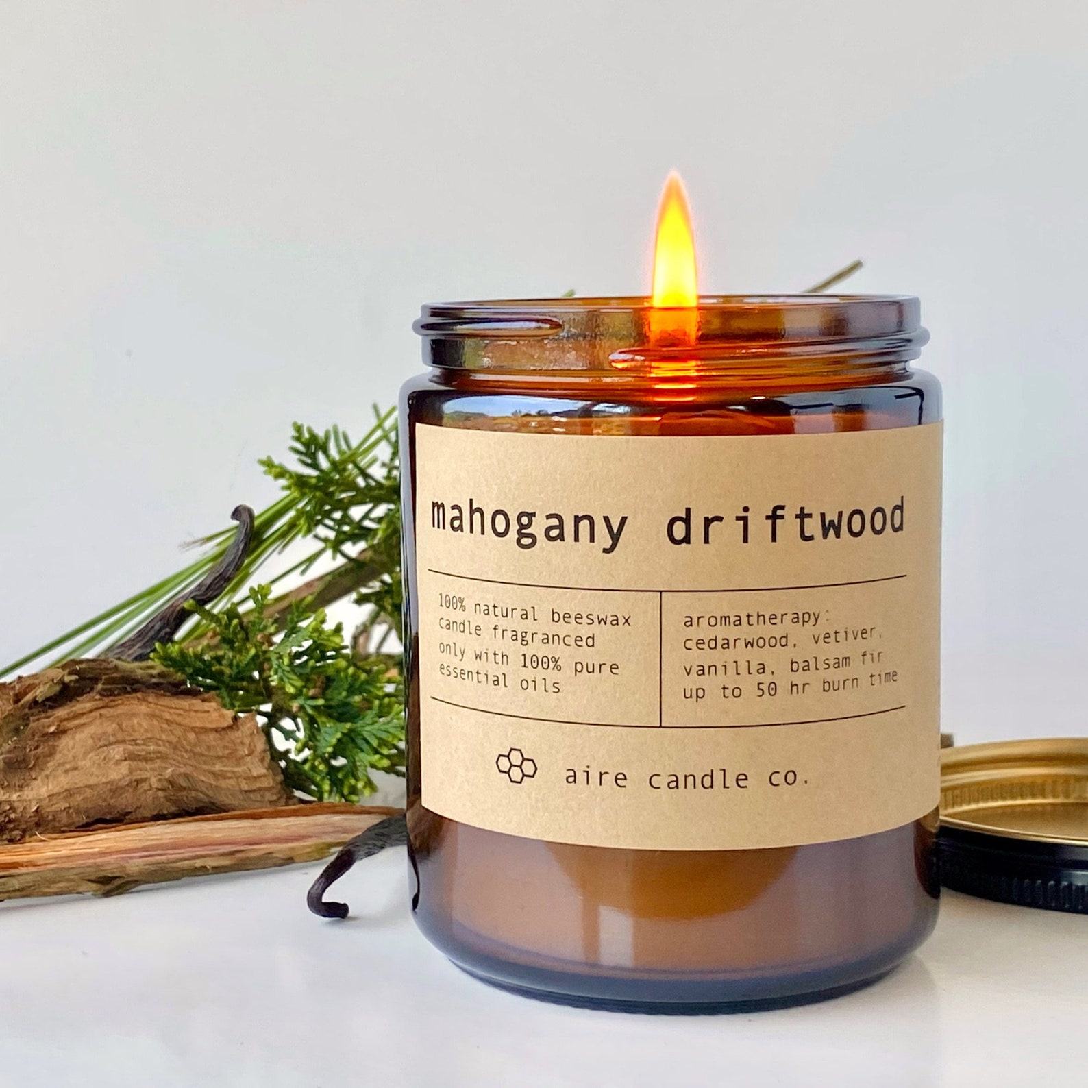 Mahogany Driftwood Beeswax Candle Pure, Natural, and Aromatic