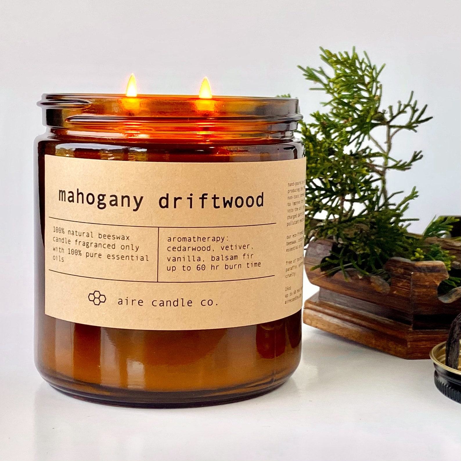 Mahogany Driftwood Beeswax Candle Pure, Natural, and Aromatic