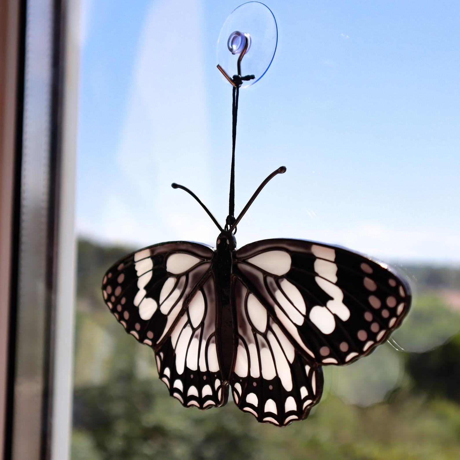 Marbled White Butterfly Suncatcher – Stained Glass Window Hanging – Handmade Present for Mom – Modern Home Decor