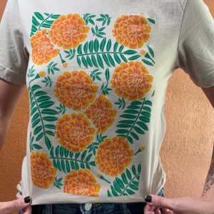 Marigold Meadow Handcrafted Floral T-Shirt with Vibrant Screen Print