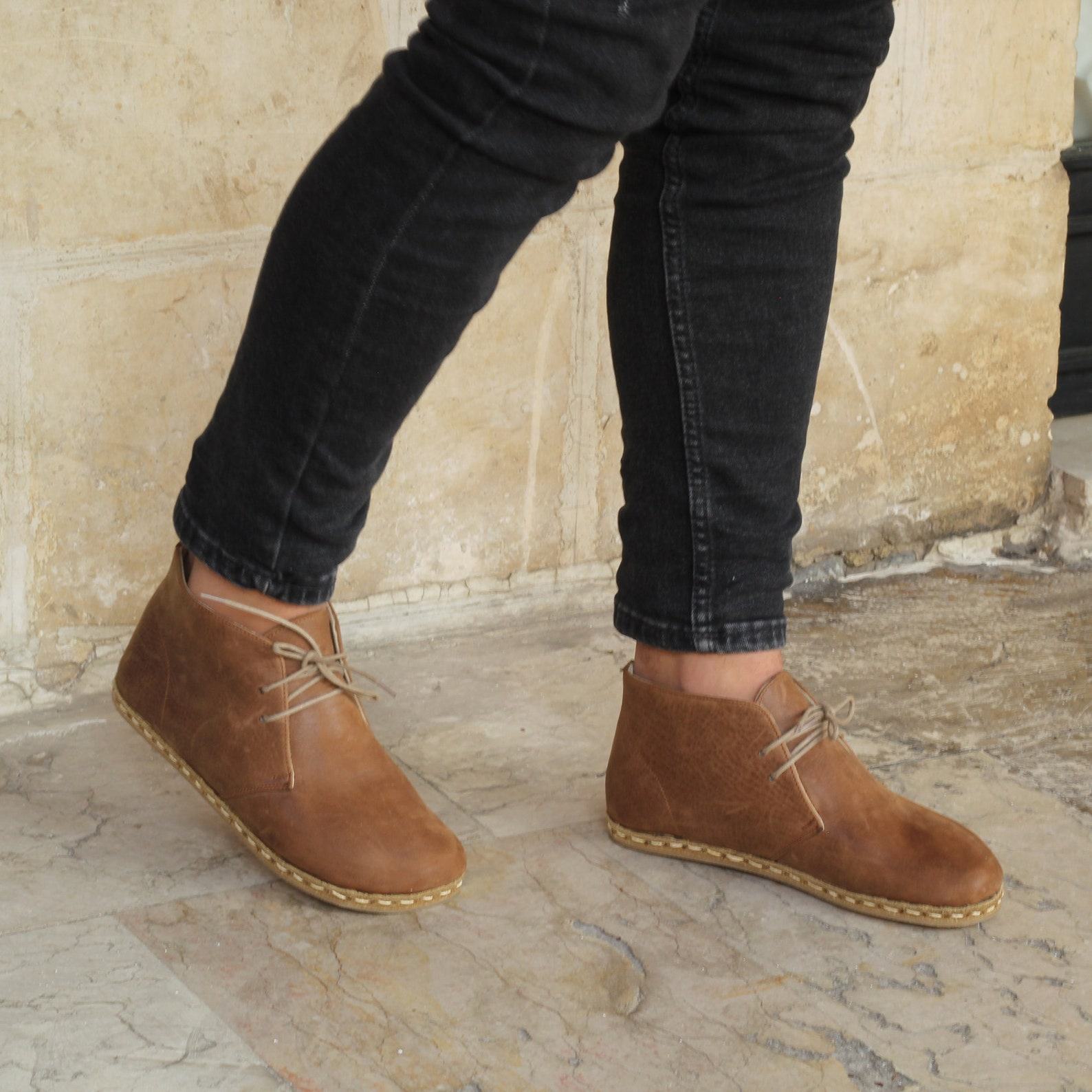 Matte Brown Barefoot Boots for Men – Minimalist Leather Shoes