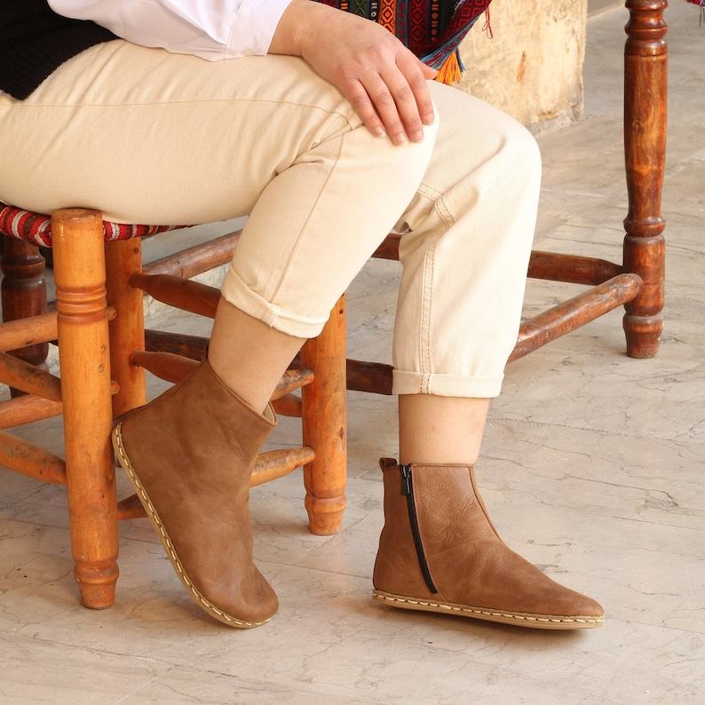 Matte Brown Zero Drop Ankle Boots  Zipper Barefoot Freedom for Women