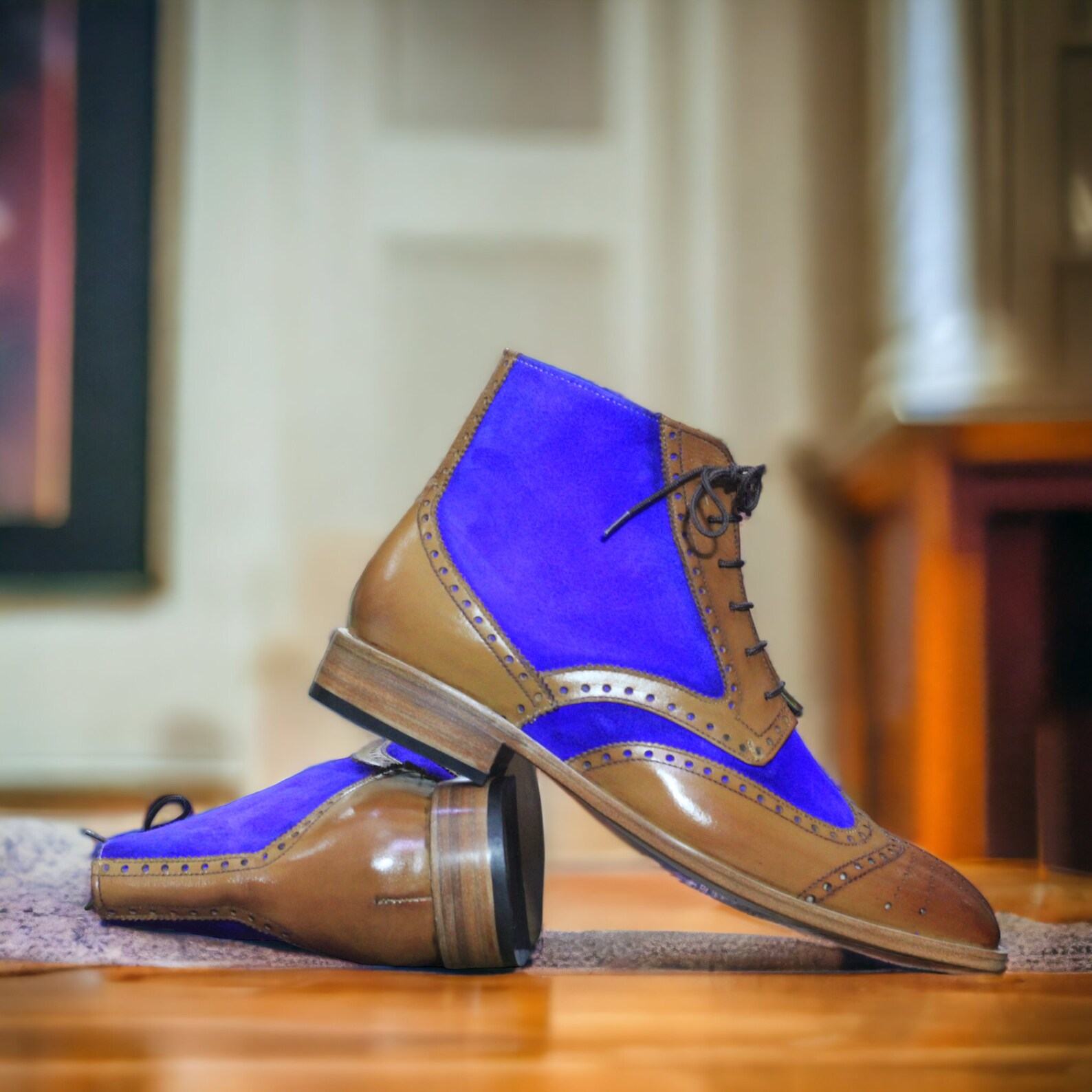 Men’s Bespoke Wingtip Boots  Hand-Painted Leather & Suede Brogues | Formal Ankle Boots