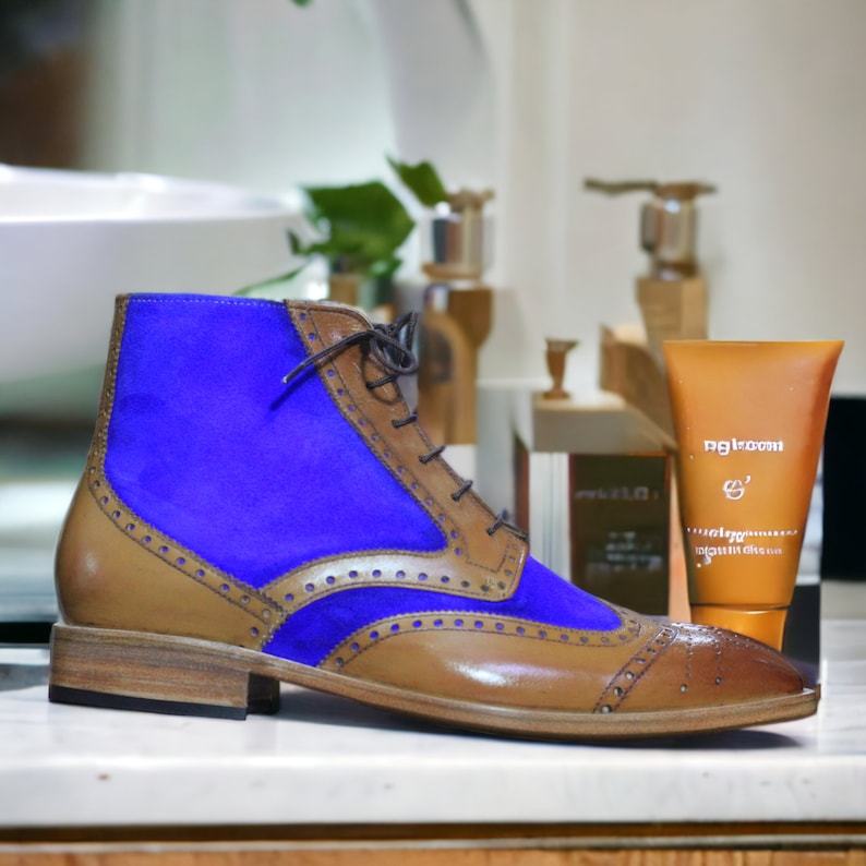 Men’s Bespoke Wingtip Boots  Hand-Painted Leather & Suede Brogues | Formal Ankle Boots