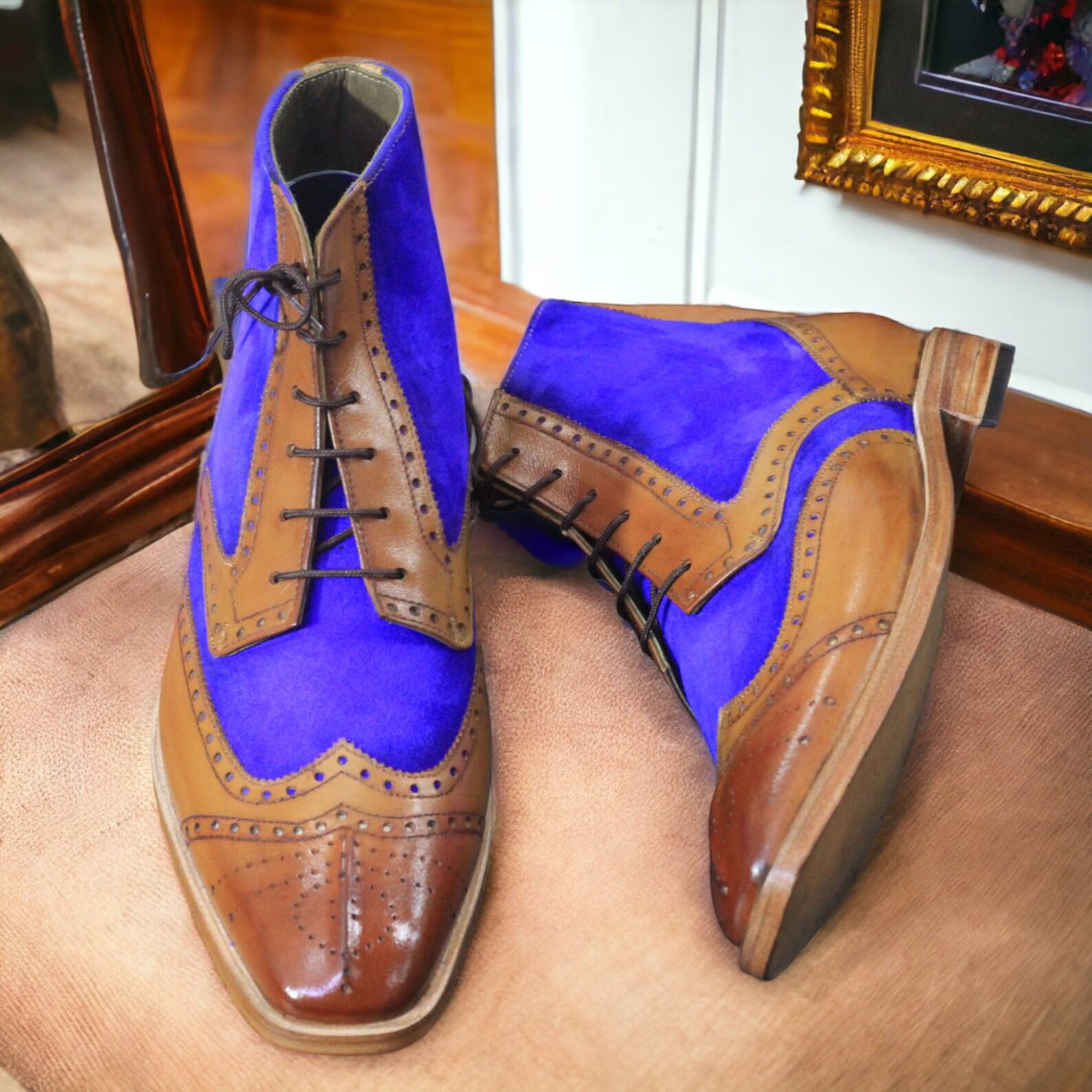 Men’s Bespoke Wingtip Boots  Hand-Painted Leather & Suede Brogues | Formal Ankle Boots