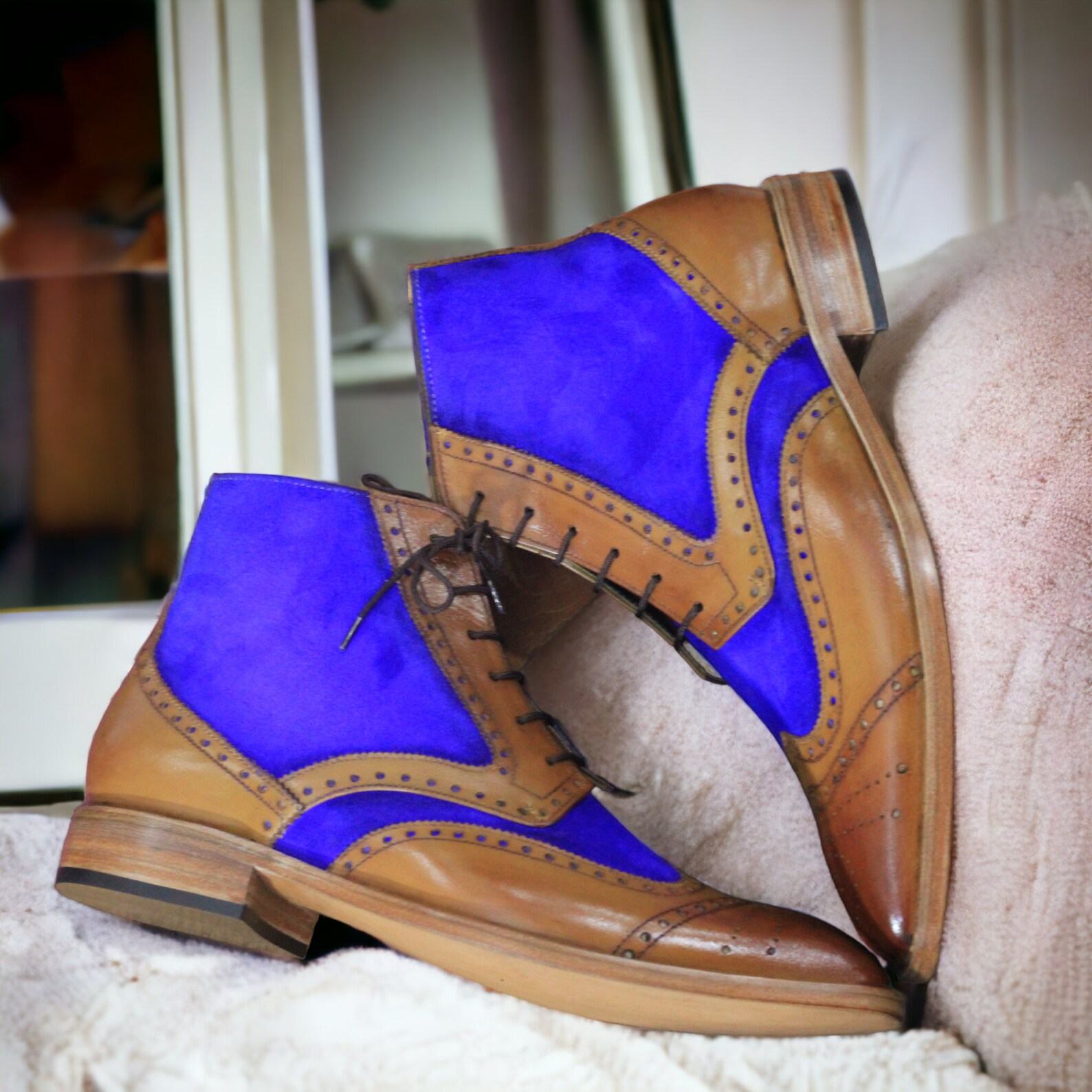 Men’s Bespoke Wingtip Boots  Hand-Painted Leather & Suede Brogues | Formal Ankle Boots