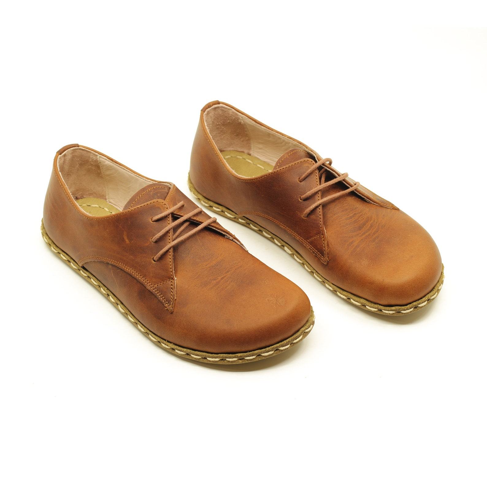Men’s Brown Leather Grounding Oxford Shoes – Barefoot Zero Drop Earth Shoe