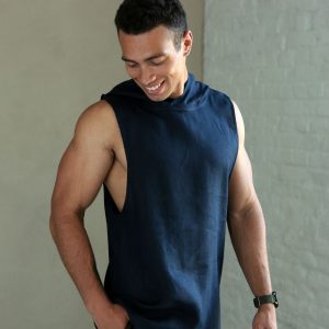 Men’s Dark Blue Sleeveless Linen T-Shirt The Perfect Summer Essential