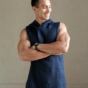 Men’s Dark Blue Sleeveless Linen T-Shirt The Perfect Summer Essential