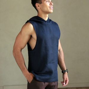 Men’s Dark Blue Sleeveless Linen T-Shirt The Perfect Summer Essential
