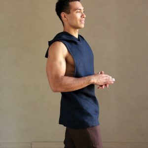 Men’s Dark Blue Sleeveless Linen T-Shirt The Perfect Summer Essential