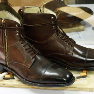 Men’s Handmade Brown Leather Boots  Cap Toe, Side Zip & Goodyear Welted