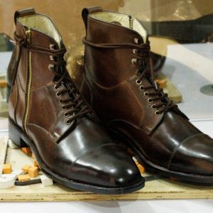 Men’s Handmade Brown Leather Boots  Cap Toe, Side Zip & Goodyear Welted