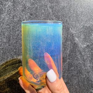 Mesmerizing Color-Shifting Glass Handblown Iridescent Tumbler for Enchanting Beverages