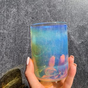 Mesmerizing Color-Shifting Glass Handblown Iridescent Tumbler for Enchanting Beverages