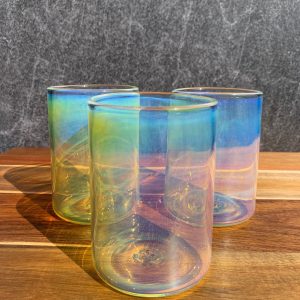 Mesmerizing Color-Shifting Glass Handblown Iridescent Tumbler for Enchanting Beverages