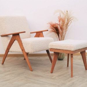 Mid-Century Modern Oasis Vintage Boucle Armchair and Ottoman Set for Timeless Comfort