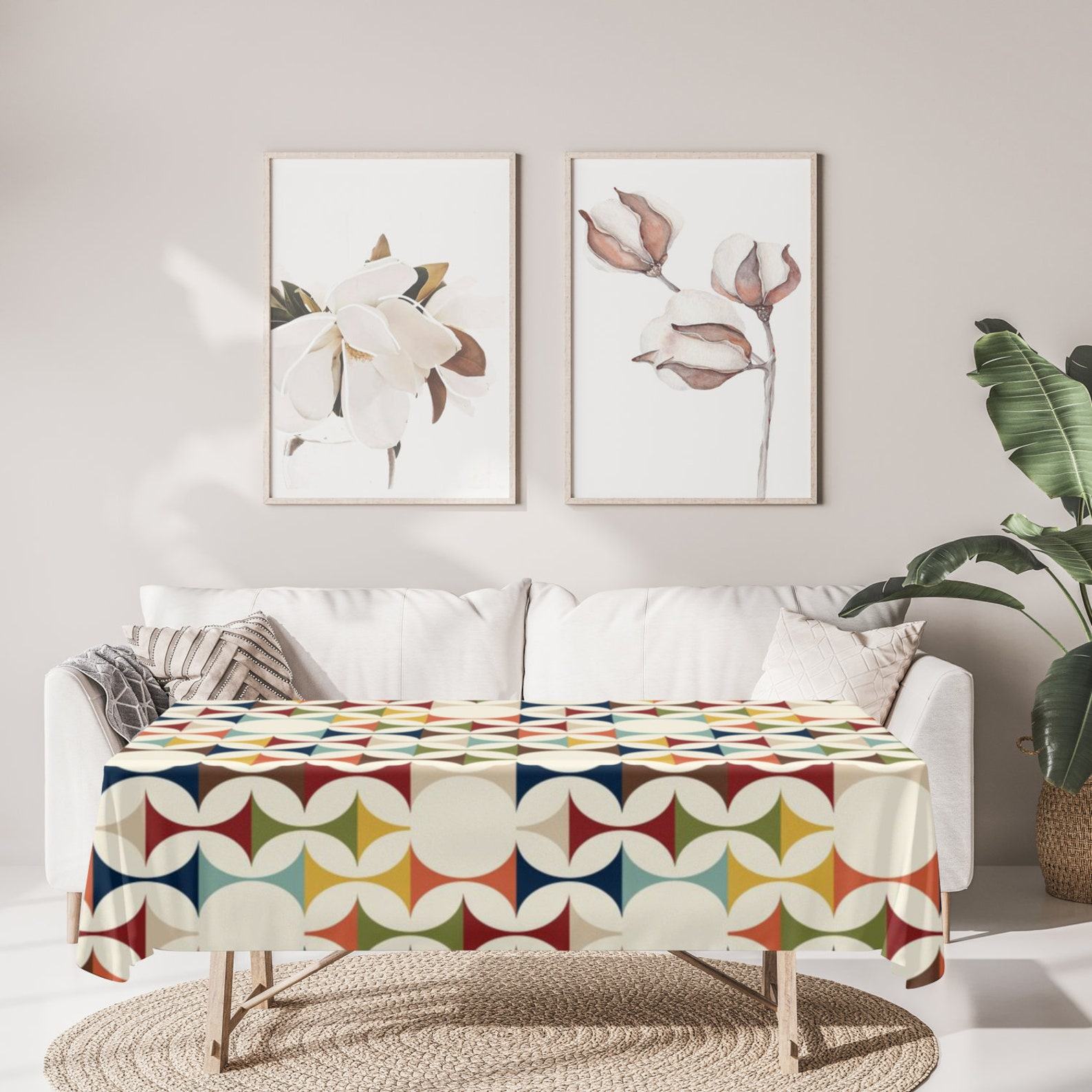 Mid-Century Modern Tablecloth Retro Geometric Table Linens for a Nostalgic Touch