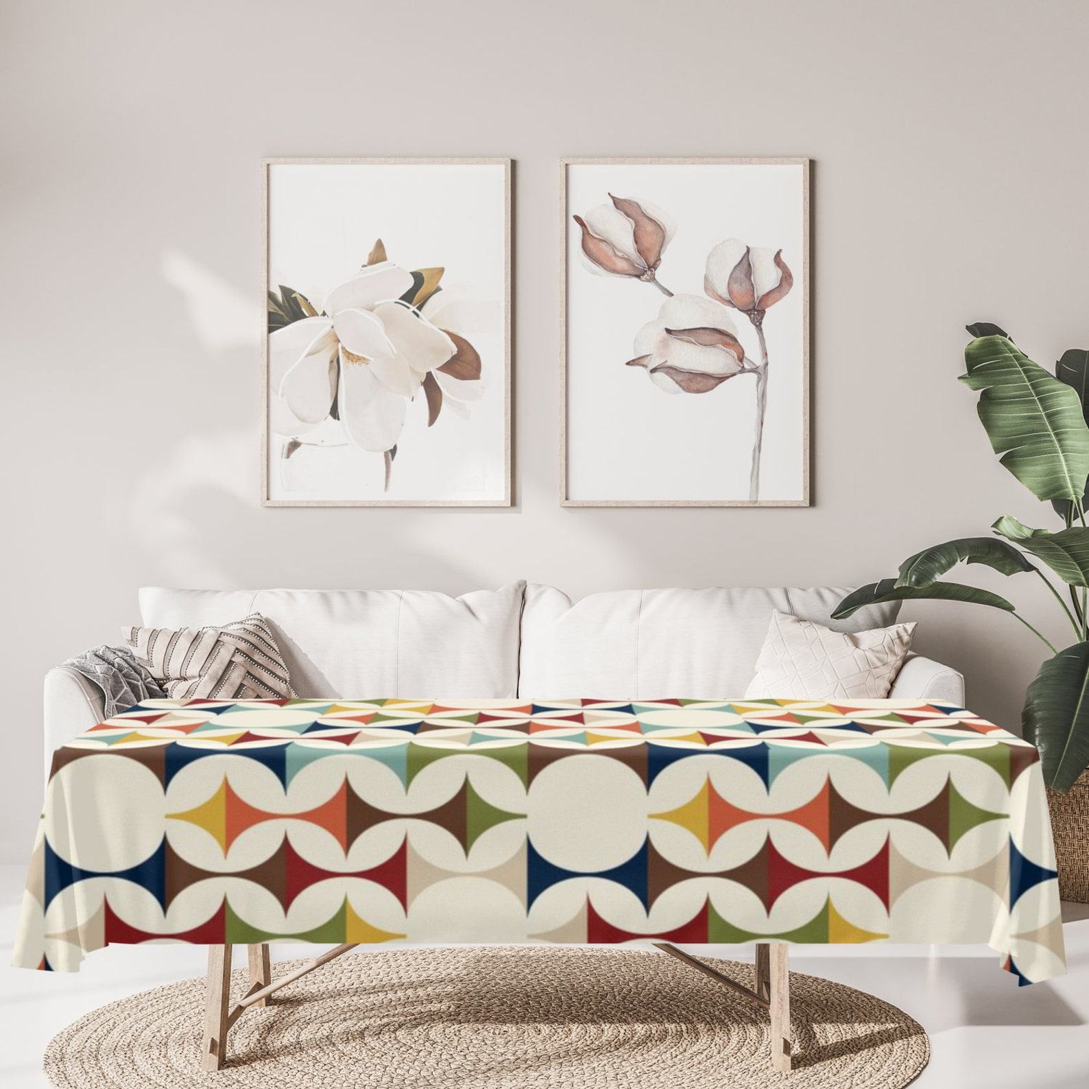 Mid-Century Modern Tablecloth Retro Geometric Table Linens for a Nostalgic Touch