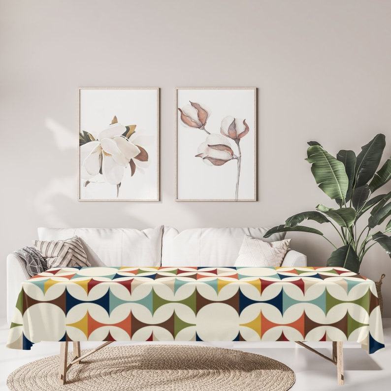 Mid-Century Modern Tablecloth Retro Geometric Table Linens for a Nostalgic Touch