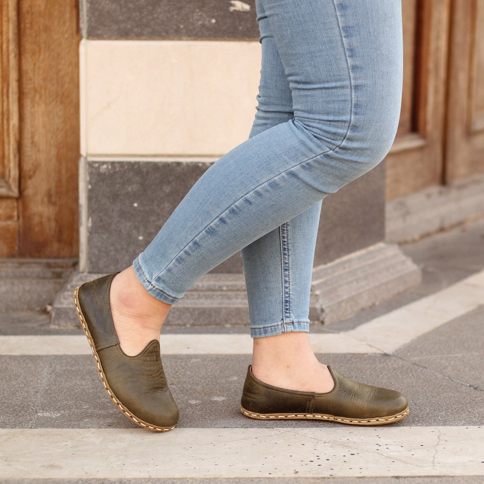 Military Green Barefoot Loafers for Women  Turkish-Inspired Comfort & Style