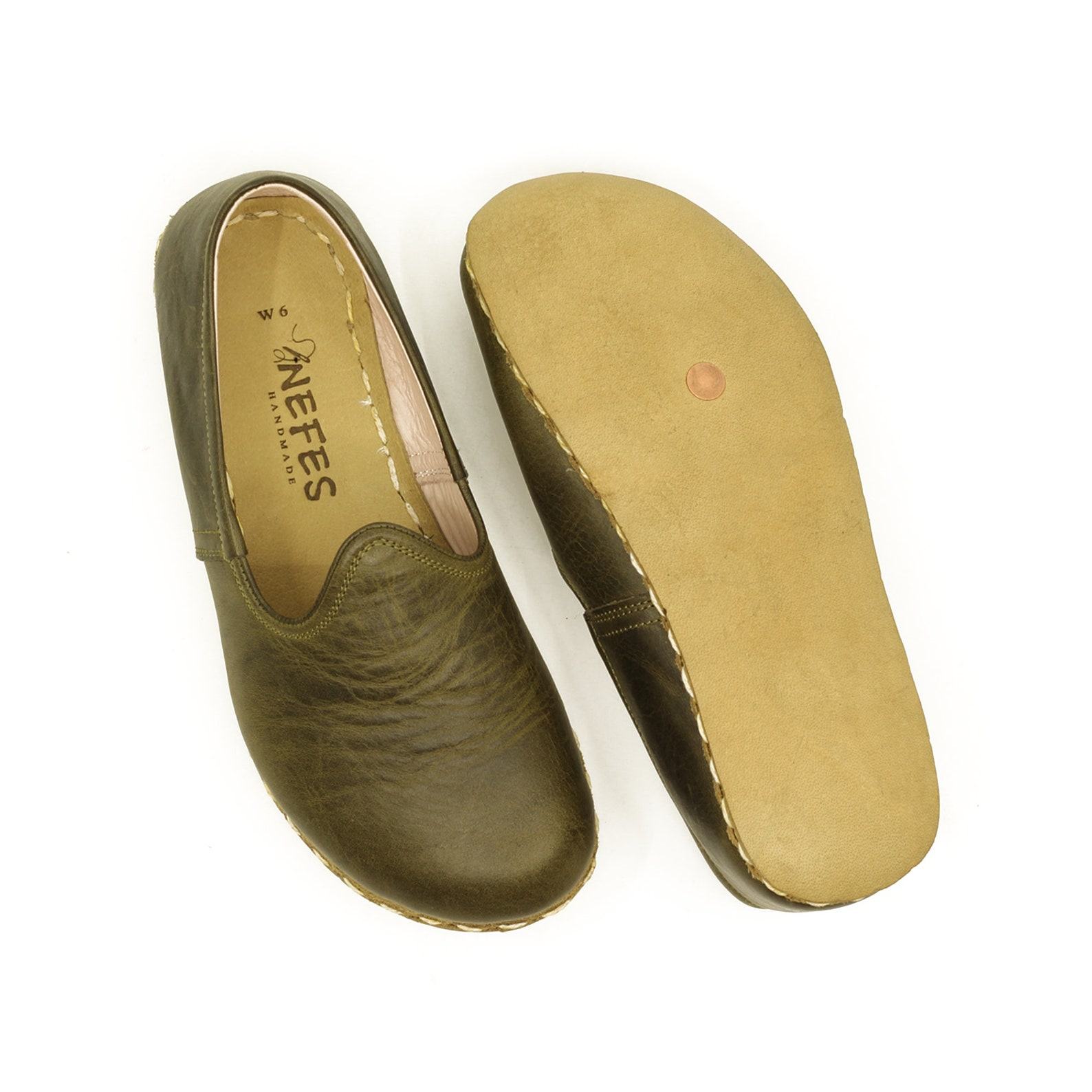 Military Green Loafers Experience Barefoot Comfort in Turkish Style
