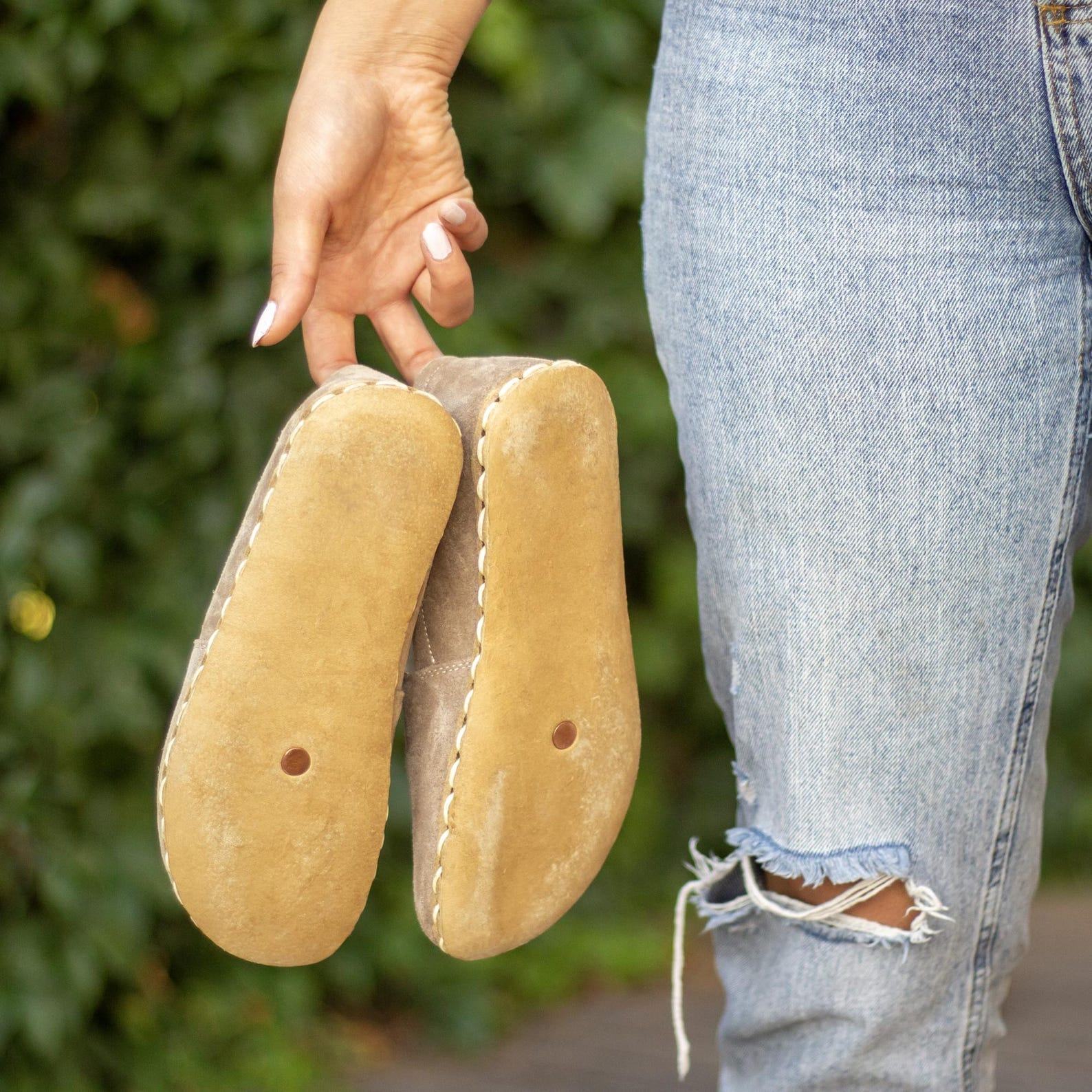 Milky Brown Suede Grounding Shoes for Women – Leather Barefoot Comfort