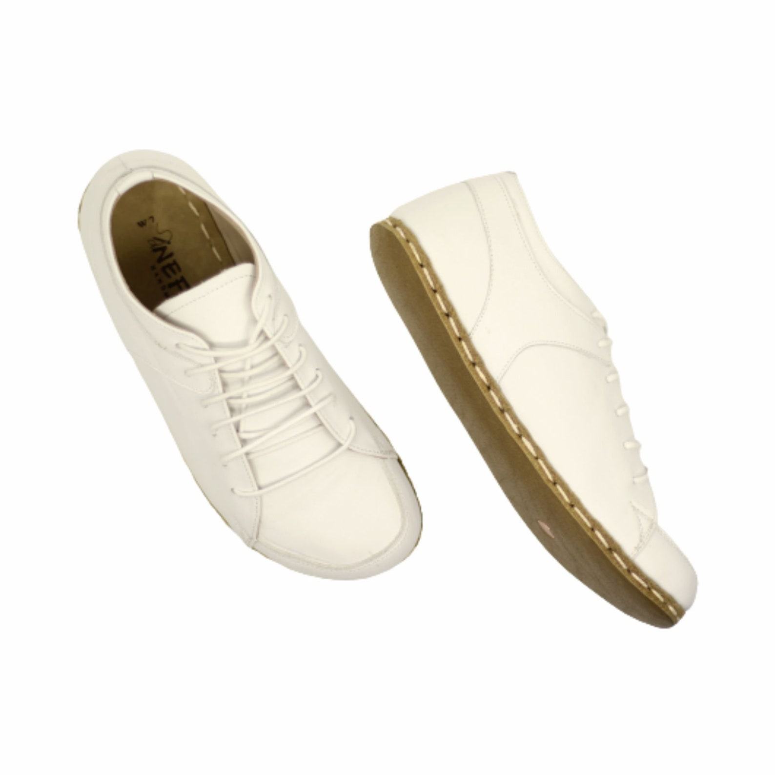 Minimalist Grounding Sneakers  White Leather Barefoot Shoes for Men – Copper Rivet Detail