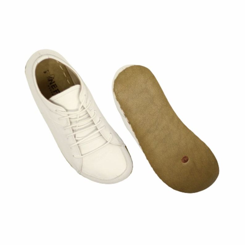 Minimalist Grounding Sneakers  White Leather Barefoot Shoes for Men – Copper Rivet Detail