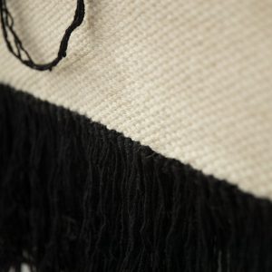 Minimalist Macrame Wall Hanging  Handwoven Wool Tapestry with Black Fringe – Modern Boho Home Decor