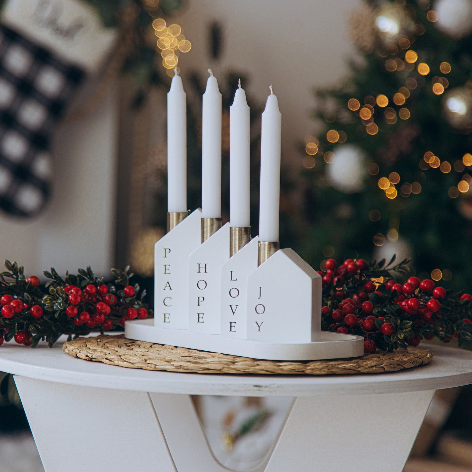 Modern Advent Wreath Nativity Scene – Reusable Wooden Christmas Table Centerpiece & Countdown