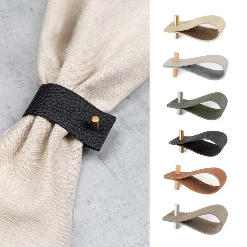 Modern Leather Napkin Rings with Brass, Steel, or Wooden Pin | Elevate Your Table Decor