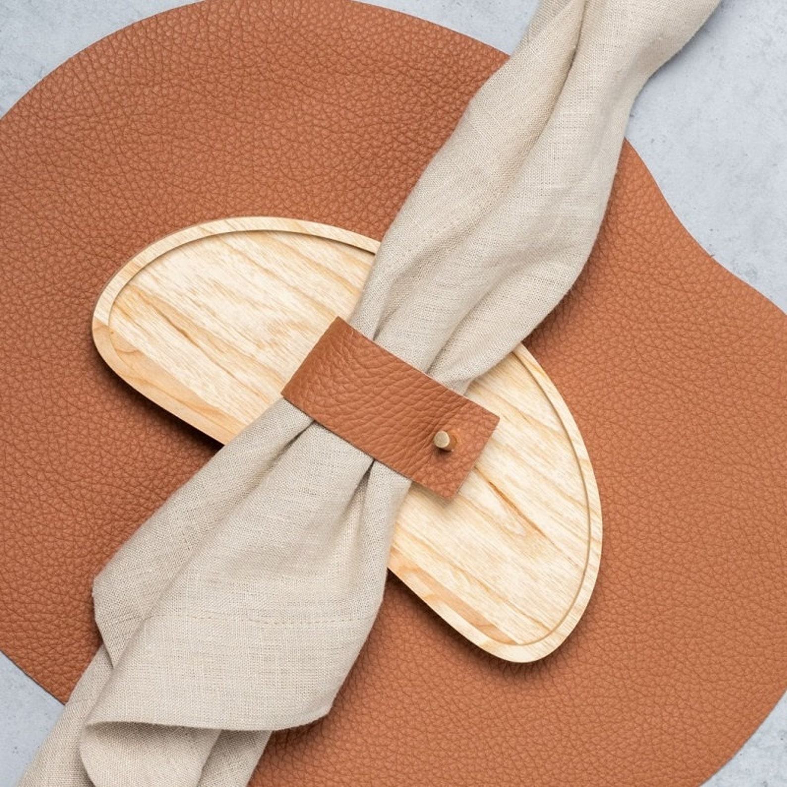 Modern Leather Napkin Rings with Brass, Steel, or Wooden Pin | Elevate Your Table Decor